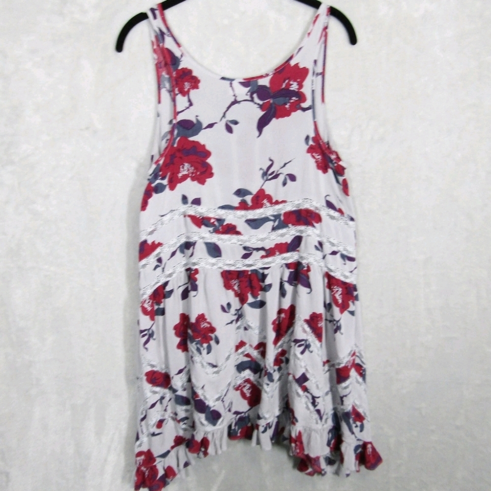 Intimately Free People Floral Voile Lace Trapeze Slip Dress Gray/Burgundy Sz MED - Picture 8 of 13